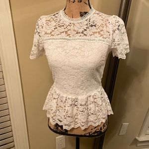 E & M white lace blouse